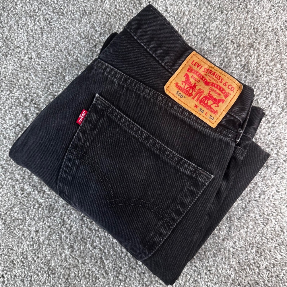 Levis 550 Jeans Mens 34x34 Relaxed Fit Black Denim Tapered Leg Pants Y2K Gorp